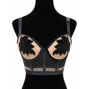 Victoria's Secret Lined Demi Demi Double Sexy Bra Size 34B Black Velvet Floral